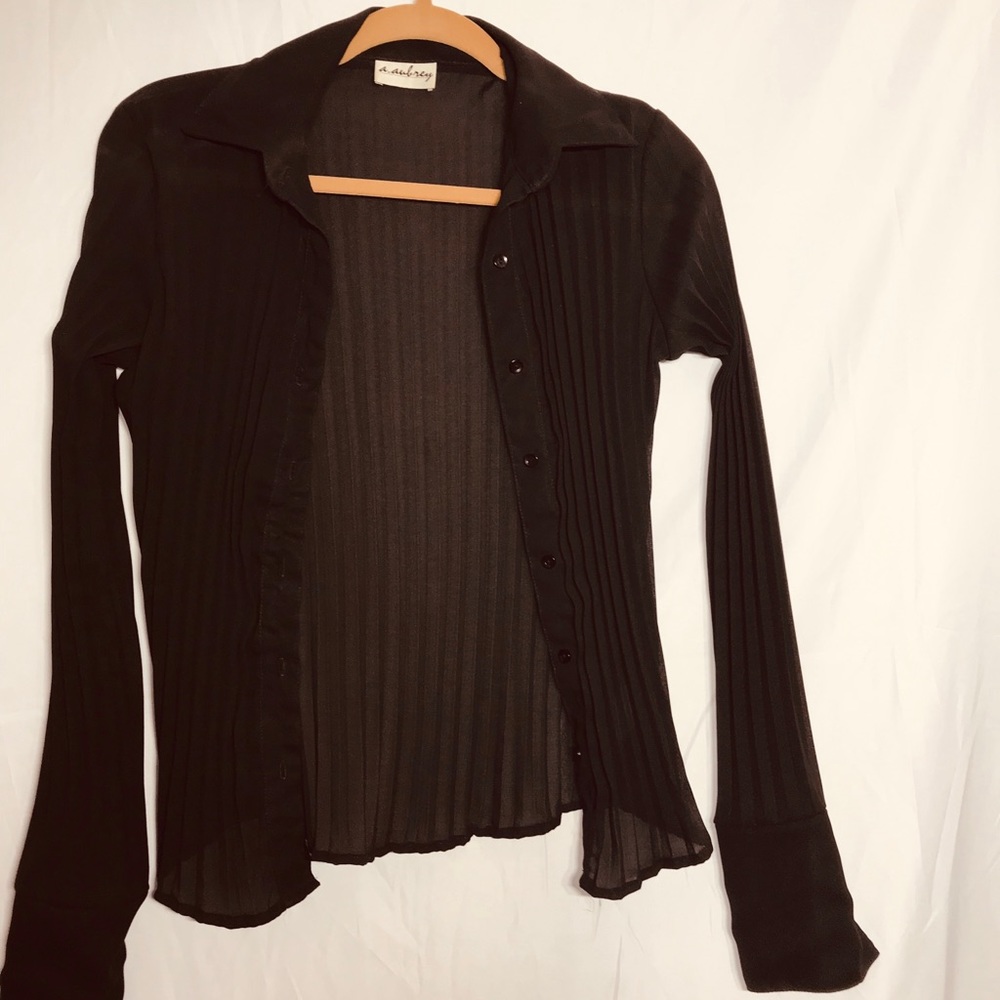 A. Aubrey black see through button down blouse